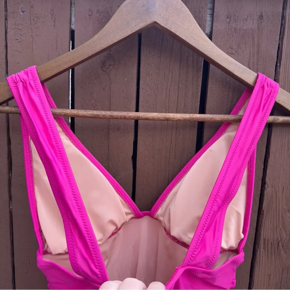 J. Crew | NWT Size 4 Ruched V Neck One Piece Fuchsia Bathing Suit Style BC116